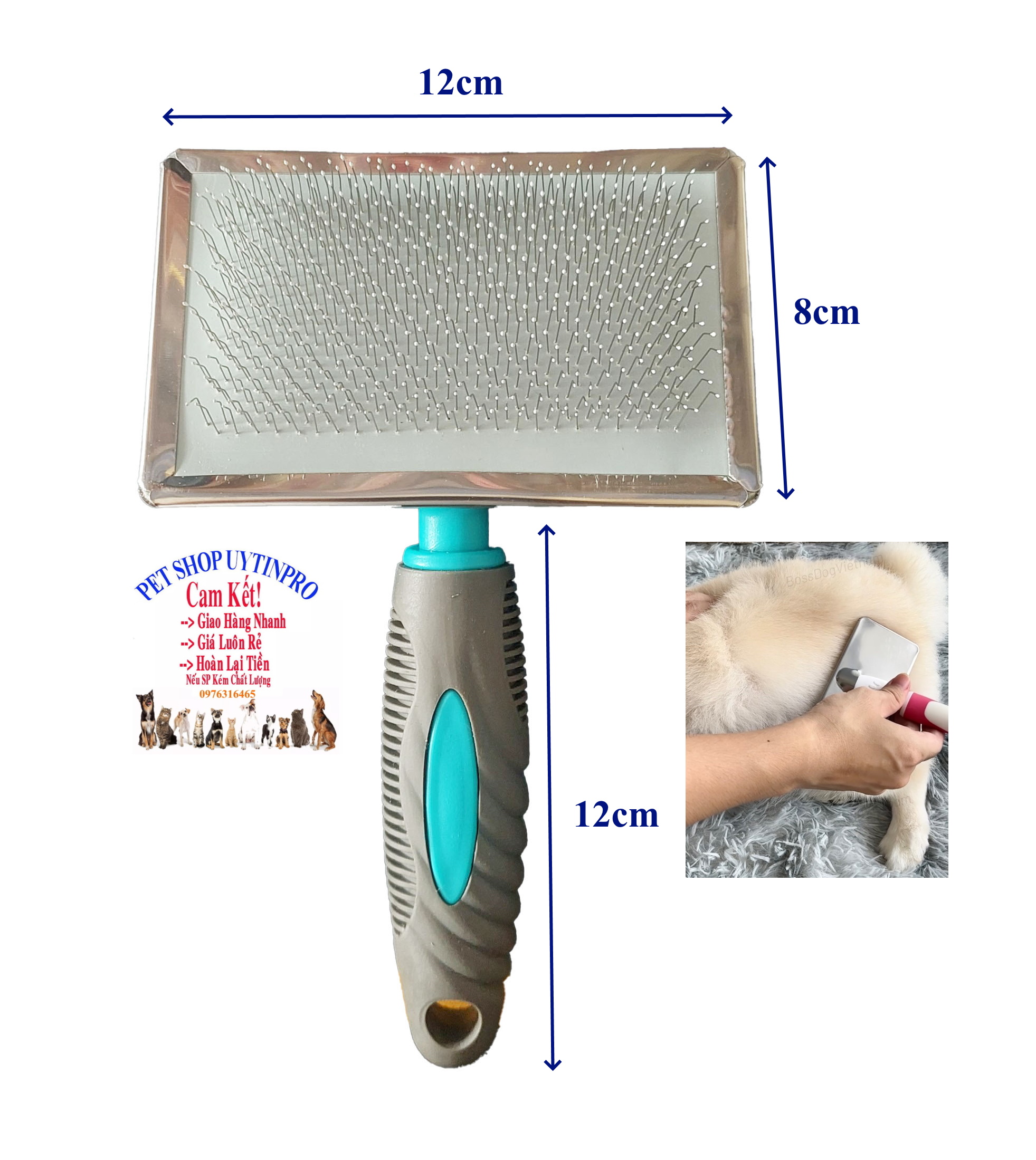 Lược chải lông Chó Mèo SLICKER BRUSH Cán nhựa dẻo chắc chắn 12cm Giúp Làm mượt lông, tơi lông thú cưng