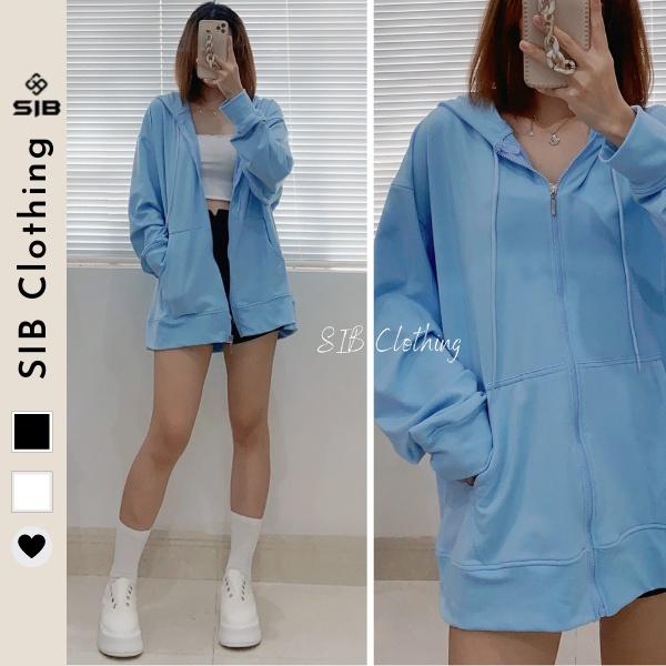 Hoodie zip SIB Clothing áo khoác form rộng có nón trơn SIB027