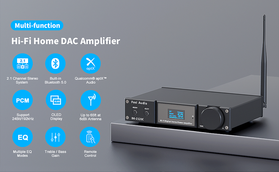 Suca Audio DA 2120C - Amply liền DAC giải mã âm thanh chất lượng cao - 2 kênh, Công suất 120w/kênh, bluetooth 5.0, cổng quang học, có khiển từ xa - Hàng chính hãng