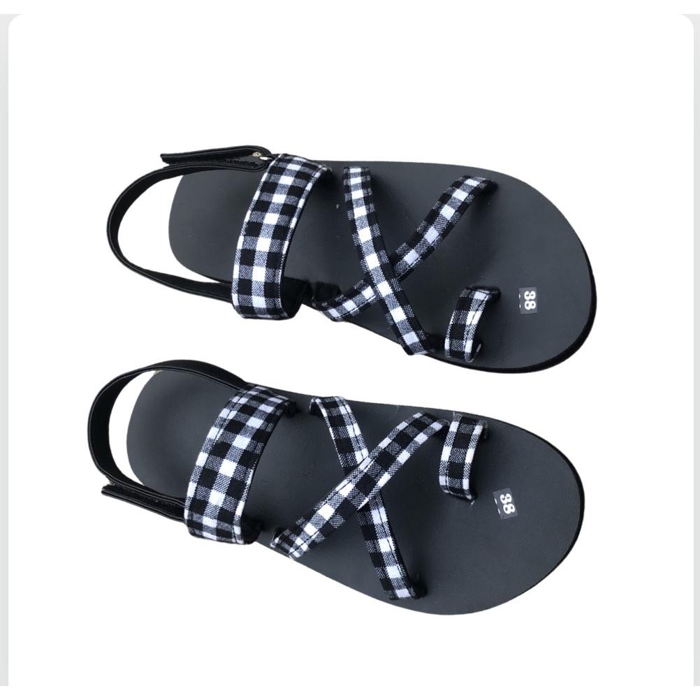 Xăng đan nữ sandal đồng nai đế đen quai ca rô