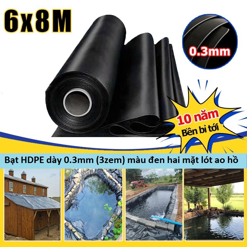 Bạt lót hồ, bạt lót hồ chăn nuôi bằng màng HDPE 【6m*8m-0.3mm】