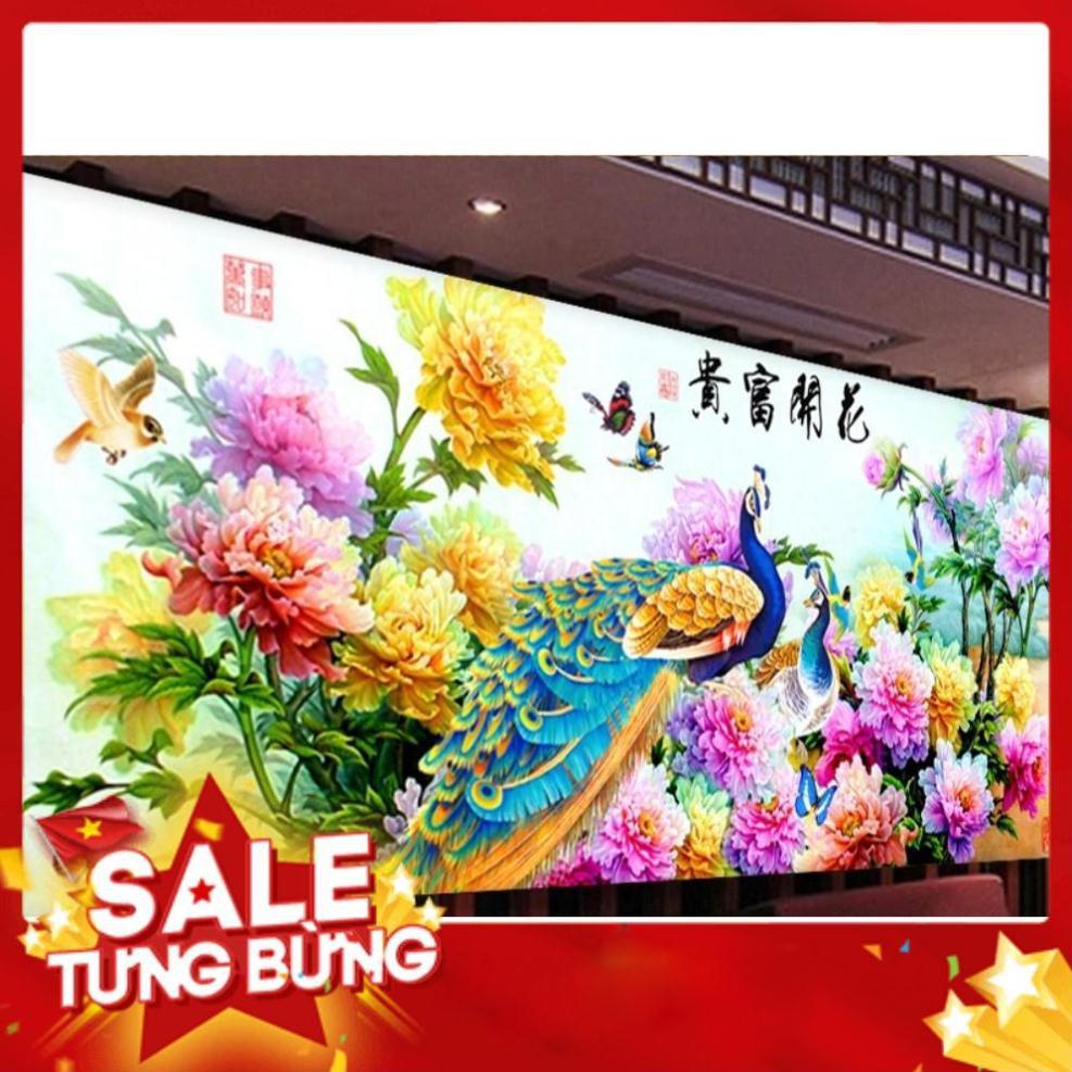 Tranh thêu chữ thập chim công hn0777 195x82cm