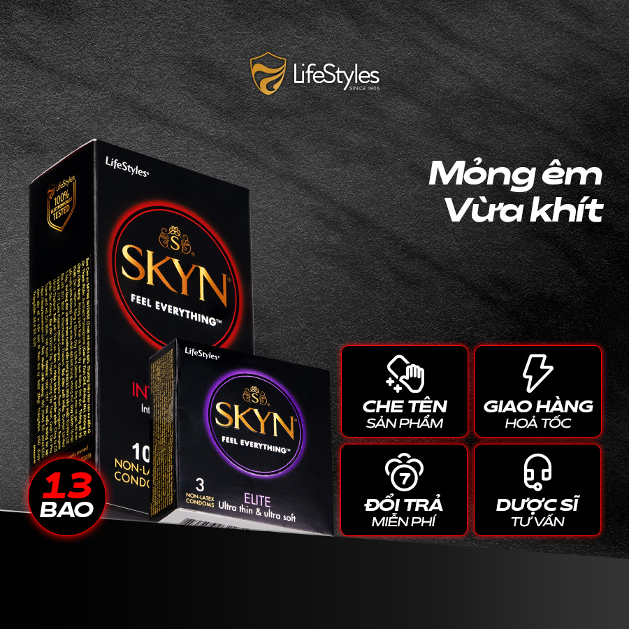 Combo Trải Nghiệm Đẳng Cấp - Bao cao su Lifestyles Skyn Intense Nonlatex 10 bao + 1 Bao cao su SKYN Elite 3 bao