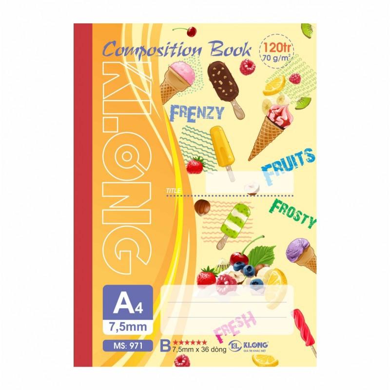 Sổ kẻ ngang may dán gáy Composition book KLONG A4 120 trang 70/92; MS: 971