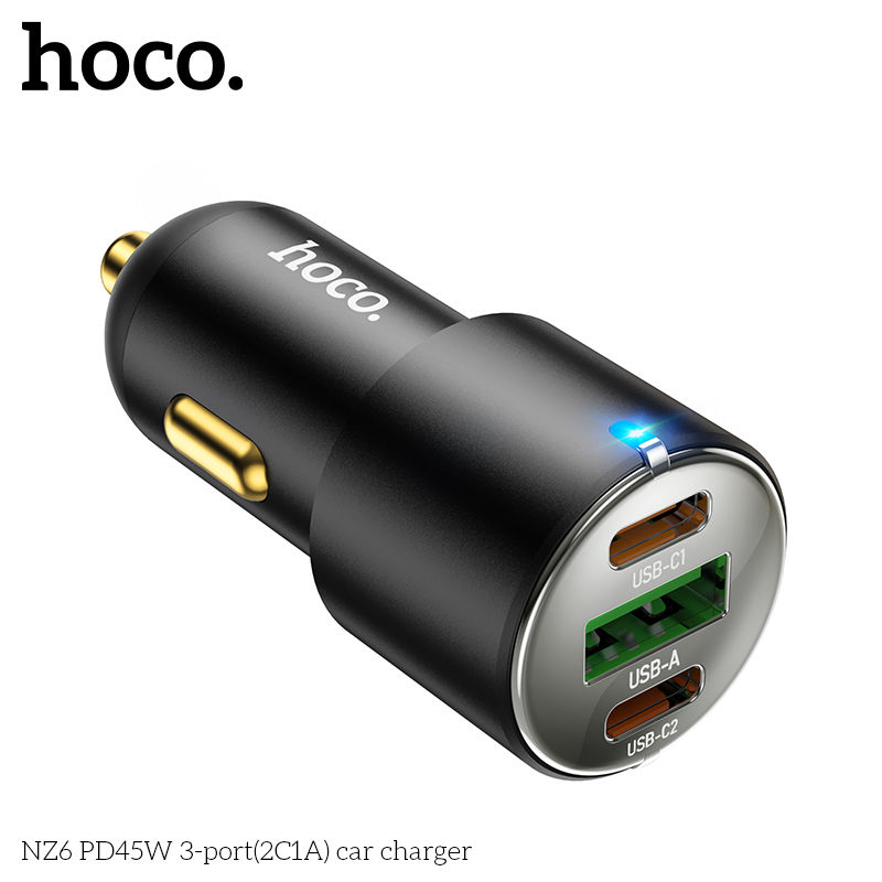 Bộ Sạc Xe Hơi Hoco NZ6 PD45W+ Q.C 3.0 Cao Cấp Hỗ Trợ 2 Cổng Type C, 1 USB-A - Hàng Chính Hãng