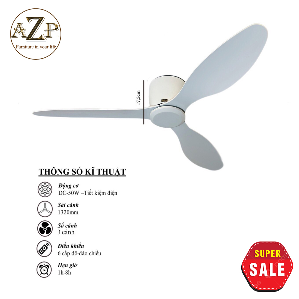 Siêu Sales QUẠT TRẦN AZP- 3 CÁNH NHỰA, CÔNG XUẤT 50W, CÓ REMOTE- Hàng Nhập Khẩu