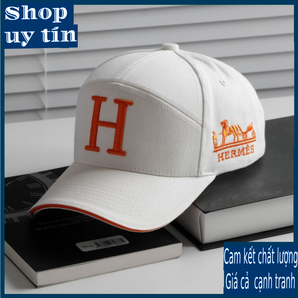 [ Miễn ship / giảm giá ] MŨ NÓN LƯỠI TRAI NAM NỮ LOGO H HER.MES CAO CẤP - màu trắng logo cam