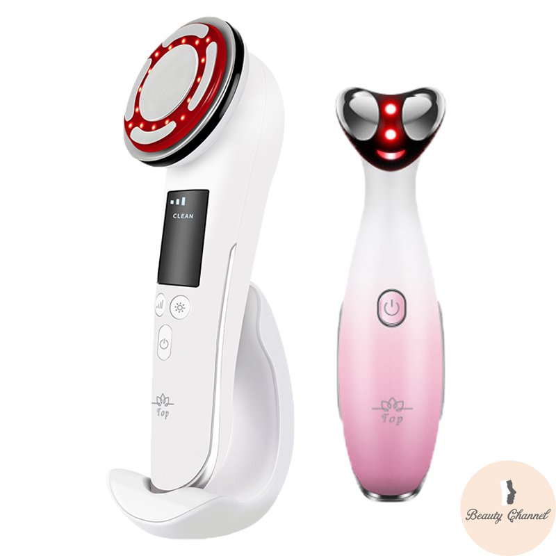 Máy Massage Mặt Làm Đẹp Da 5 in 1 – Photon Nóng Lạnh – EMS Nâng Cơ – Xung Điện Massage Giúp Rửa Sạch Da Mặt, Tăng Cường Hấp Thụ &amp; Khóa Giữ Chất Dưỡng Săn Chắc Làn Da Kèm Máy Massage Mắt RF Giảm Nếp Nhăn Quầng Thâm. Hàng Chính Hãng