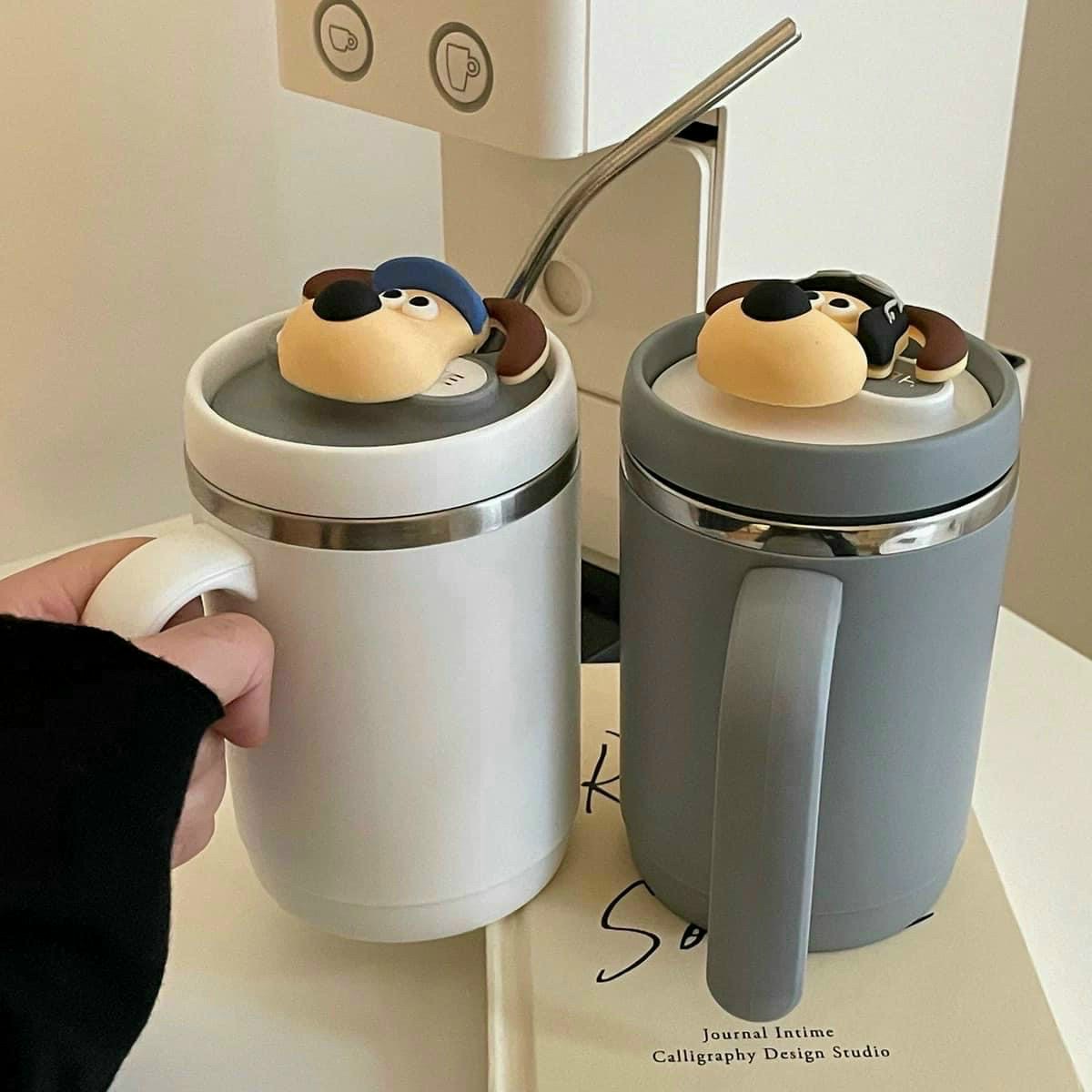 Cốc giữ nhiệt 2 lớp kèm ống hút, nắp gấu dung tích 450ml