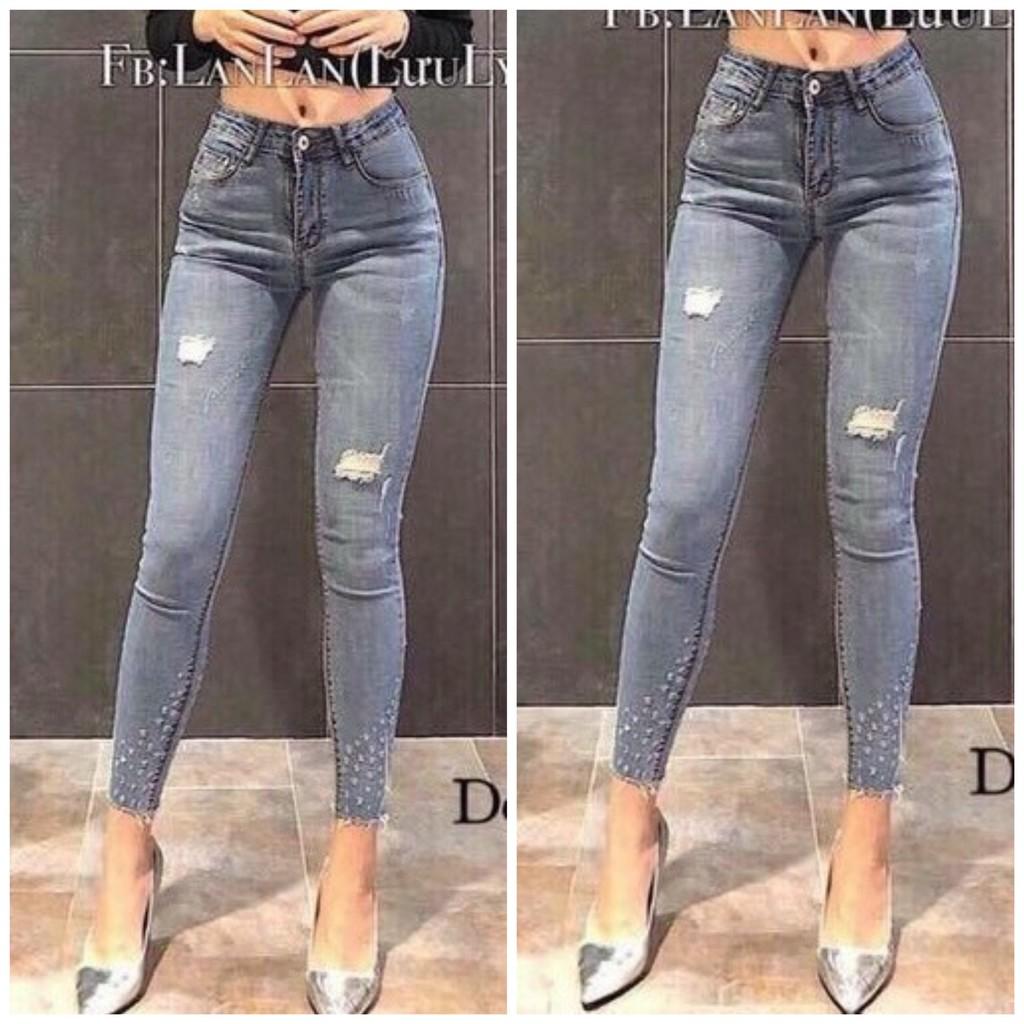 Quần bò nữ Bigsize dài 9 tấc lưng cao, rách kiểu siêu đẹp, dành cho người béo 3768