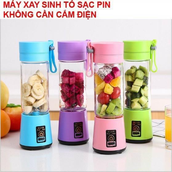 Máy Xay Sinh Tố Cầm Tay Mini 6 Lưỡi Dao Sạc Pin Tích Điện Tiện Lợi, Máy Xay Hoa Quả Đa Năng