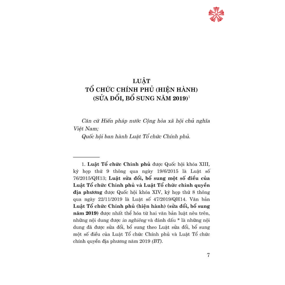 Luật tổ chức chính phủ hiện hành ( sửa đổi ,bổ sung năm 2019 )