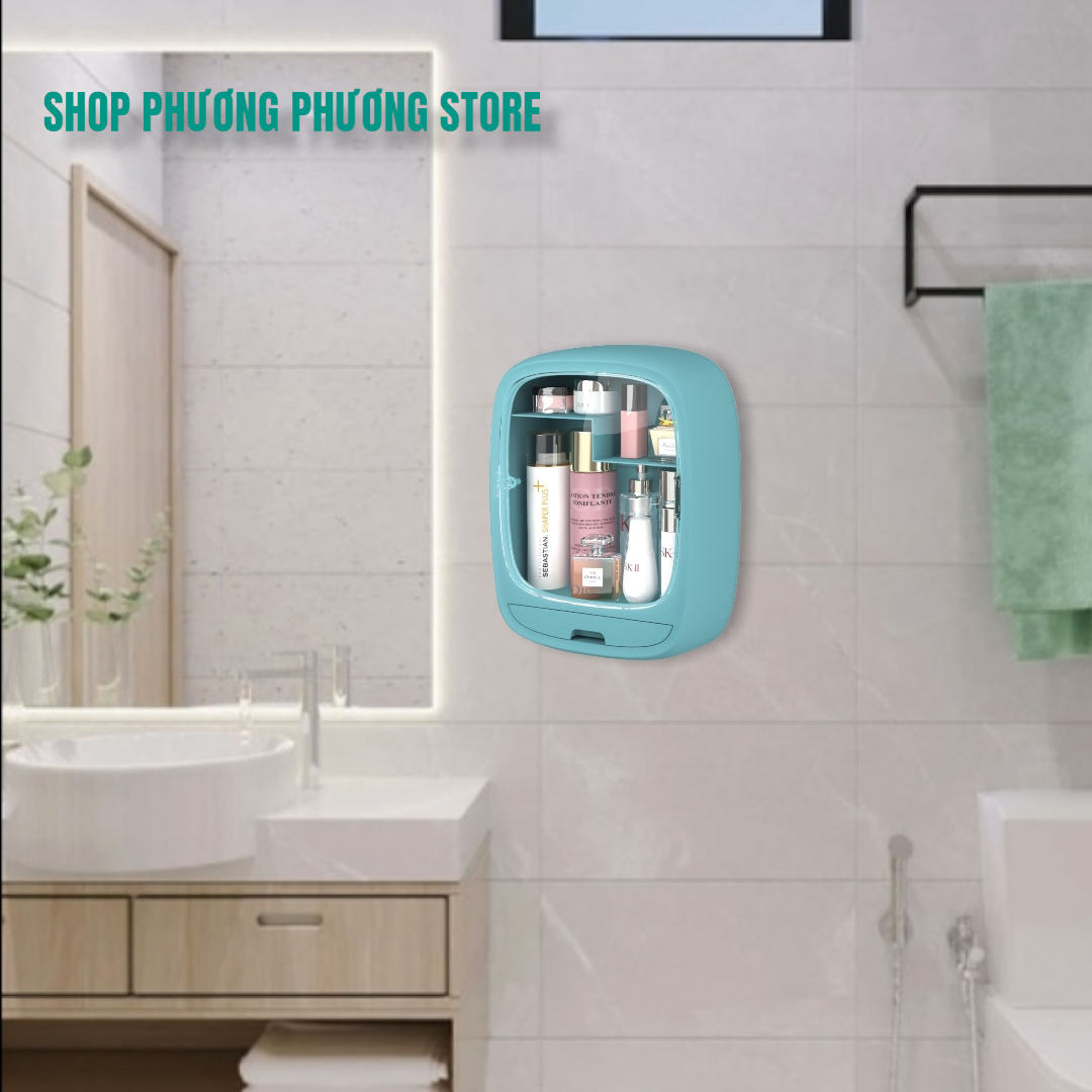 Kệ đựng mỹ phẩm treo tường, để đồ trang điểm trong nhà tắm treo tường không đục lỗ,làm bằng nhựa ABS