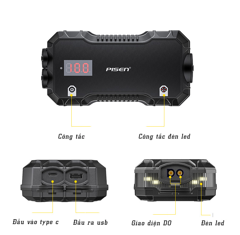 Sạc dự phòng đa năng PISEN Car Emergency Start C21 Kích Ắc Quy, Chiếu sáng, SOS, sạc thông minh) - Hàng chính hãng