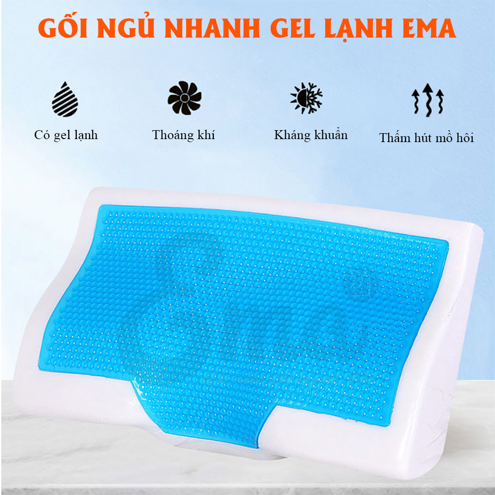 Gối cao su non có gel lạnh Ema cho người lớn - Chống ngủ ngáy, giảm đau mỏi cổ vai gáy - Phòng ngừa thoái hóa đốt sống cổ - Phong cách Nhật Bản