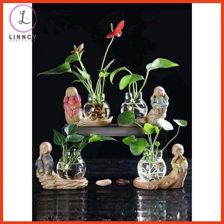 Set 4 tượng An Lạc kèm lọ hoa phong thuỷ dùng trồng cây, nuôi cá cảnh