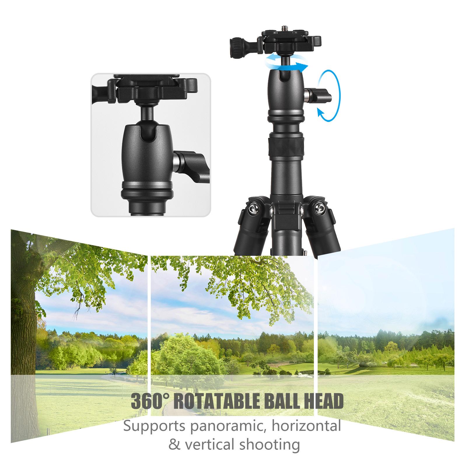 Portable Desktop Tripod Stand Aluminum Alloy 66cm/26in Max. Height 5kg Load Capacity with 360° Rotatable Ballhead 1/4 inch Screw QR Plate Carrying Bag for DSLR Mirrorless Camera Smartphone