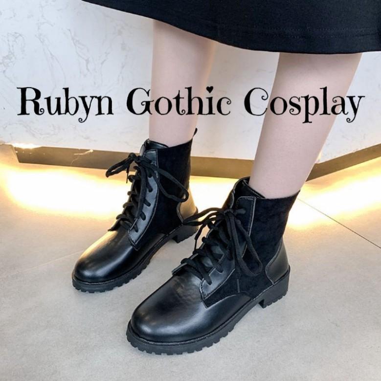 Giày Boots Cổ Cao Da PU phối da lộn cá tính