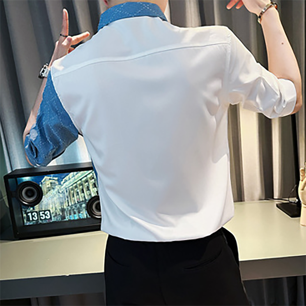 Áo sơ mi nam tay lỡ phối màu độc đáo chất cotton mềm mát hot hit H70