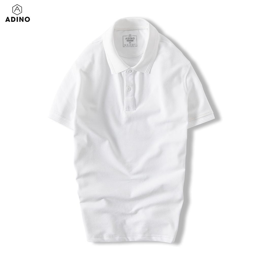Hình ảnh Áo polo nam ADINO màu trắng phối viền chìm vải cotton co giãn dáng công sở slimfit hơi ôm trẻ trung AP81