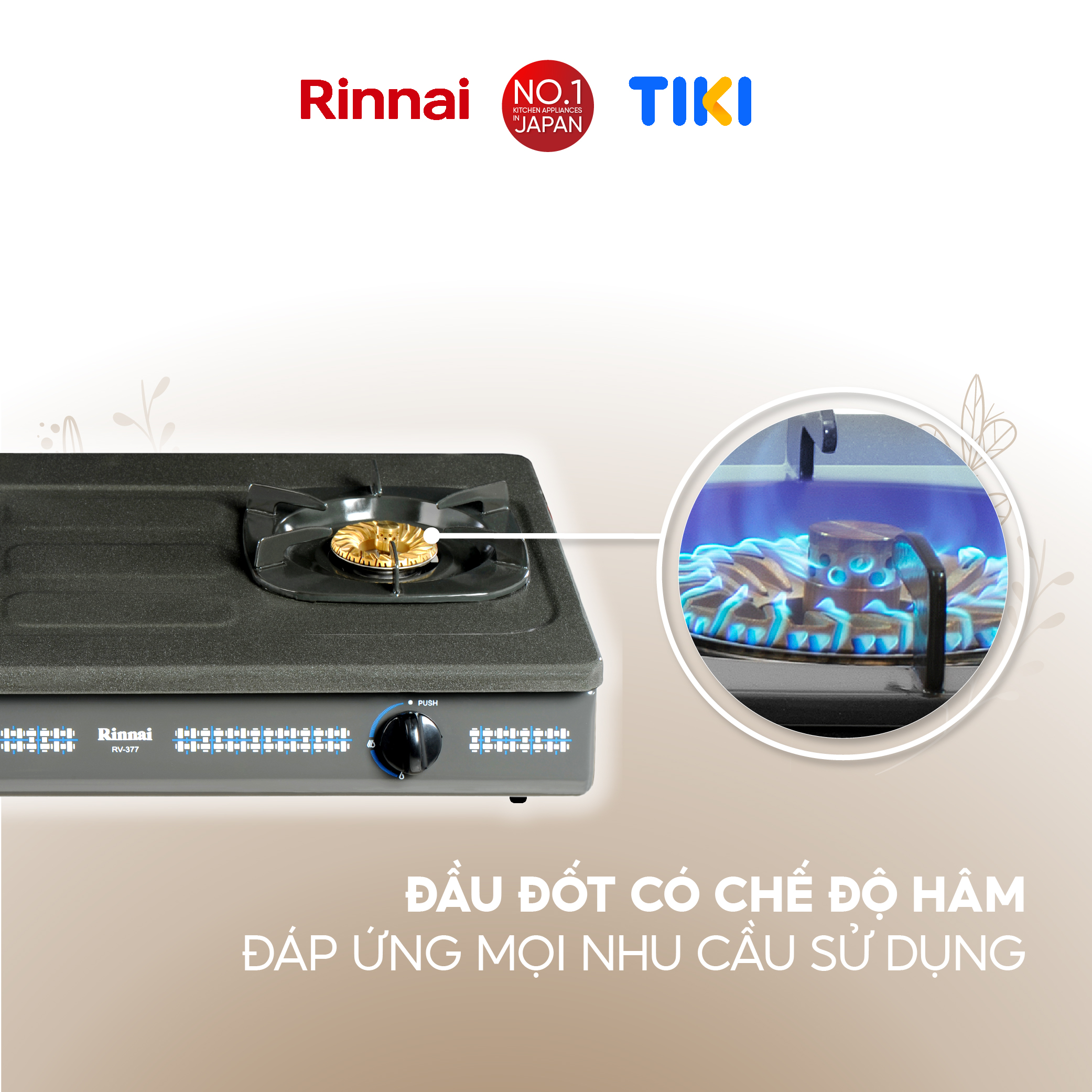 Bếp gas dương Rinnai RV-377(G)N mặt bếp men và kiềng bếp men - Hàng chính hãng.