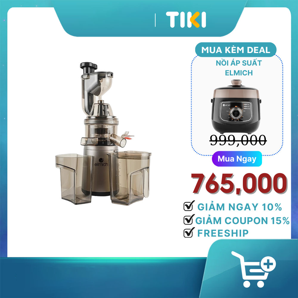 Máy ép chậm trái cây ELMICH EDA-0860, công suất 220W, dung tích 1000ml, hiệu quả ép kiệt lên đến 98% mà vẫn giữ trọn vẹn dưỡng chất và vitamin có trong thực phẩm. - Hàng chính hãng
