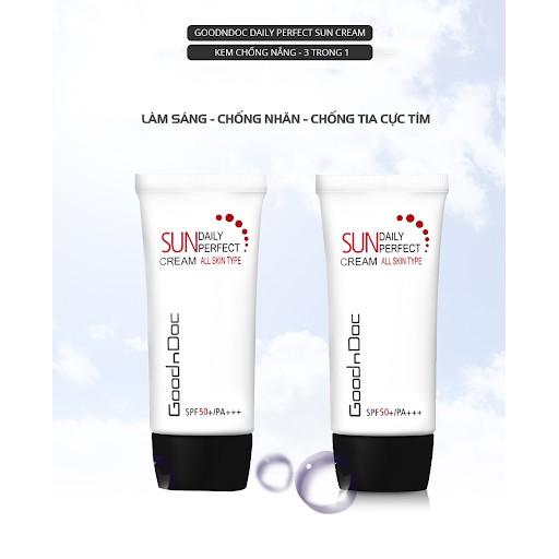 Kem Chống Nắng Vật Lý Dưỡng Trắng Sáng Da Lão Hóa 3 in 1 Goodndoc Daily Perfect Sun Cream SPF 50+/PA+++