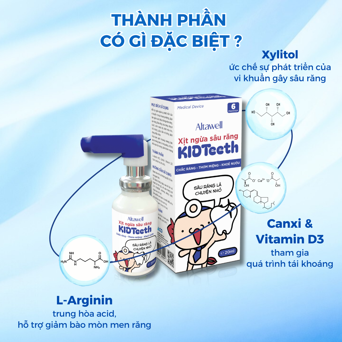 Xịt Ngừa Sâu Răng Altawell KIDTeeth Cho Trẻ Từ 6 Tháng Tuổi, Vị Dưa Hấu Thơm Ngon