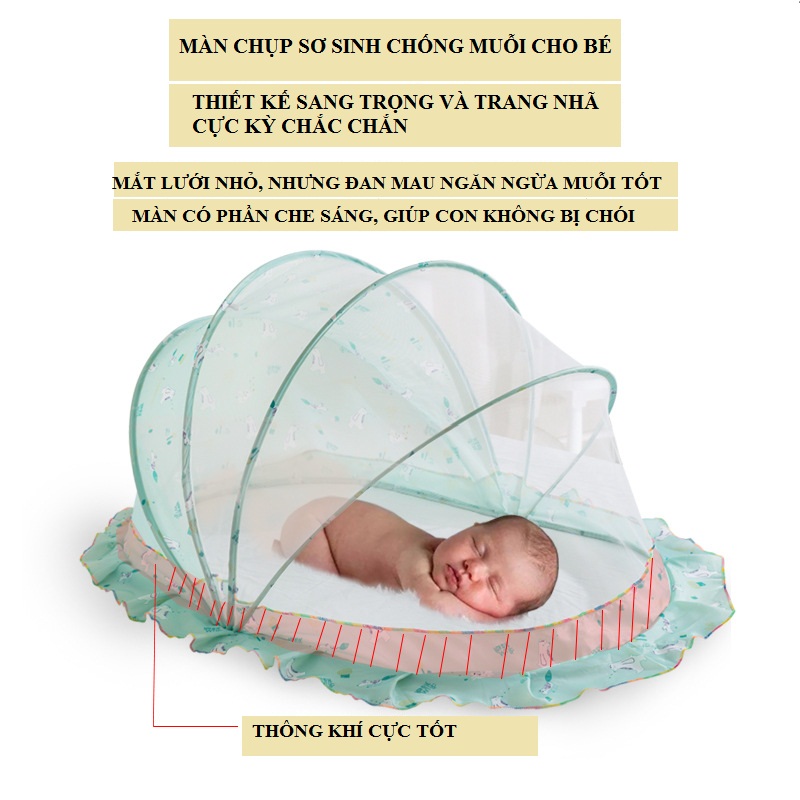 Màn chụp gấp gọn cho bé sơ sinh CAO CẤP, mùng chụp gấp gọn chống muỗi giúp bé ngủ ngon