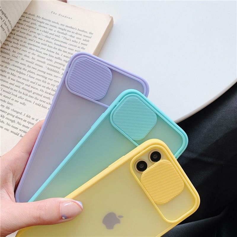 Ốp lưng dành cho iphone nắp trượt che cam bảo vệ camera 6 6s 7 8 plus se 2020 x xs xr 11 12 13 mini pro max lưng nhựa nhám mờ viền nhiêu màu sắc silicon mềm