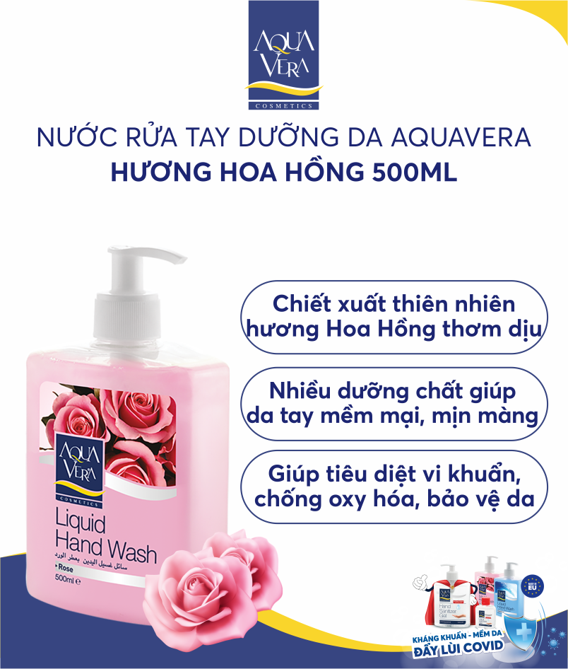 Nước rửa tay dưỡng da AquaVera hương hoa hồng 500ML