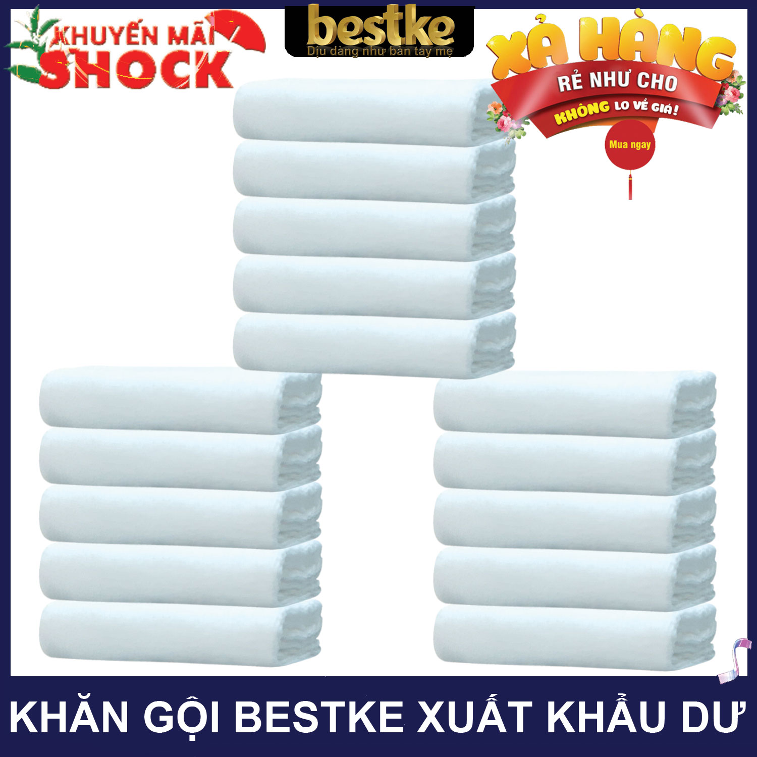 Combo 15 cái Khăn gội bestke 100% cotton xuất khẩu dư, mềm mại và thấm hút, màu trắng hotel, Cotton towels, towels manufacturer