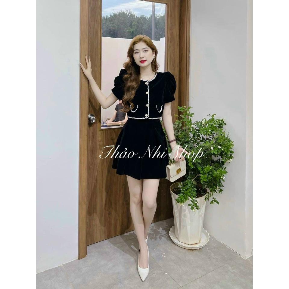 FREE SHIP Set Dạ Tiêu Viền Ren 2 Màu, Set Bộ Áo Khoác Dạ Mix Chân Váy KIM GIA DS