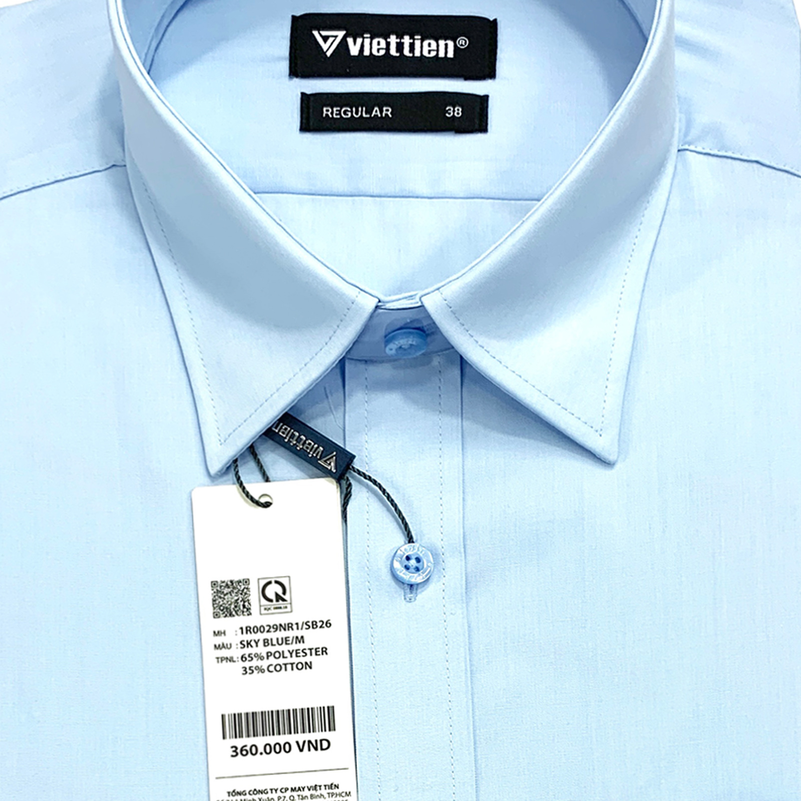 Viettien - Áo sơ mi nam ngắn tay màu xanh da trời Áo sơ mi công sở nam vạt bầu Việt Tiến