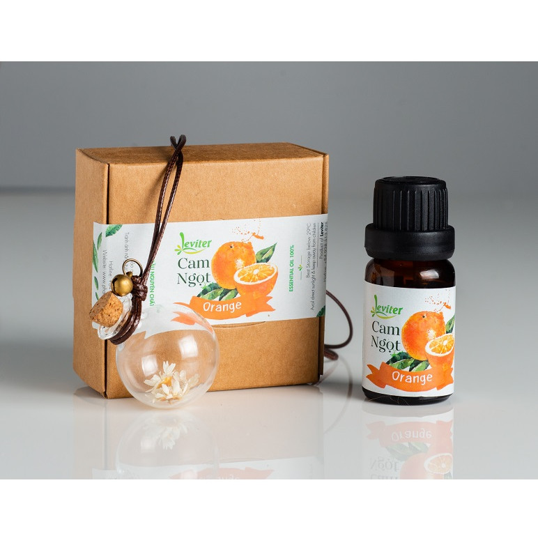 Combo Tinh Dầu Leviter  Cam Ngọt 10ml Và Lọ Thủy Tinh Treo Xe