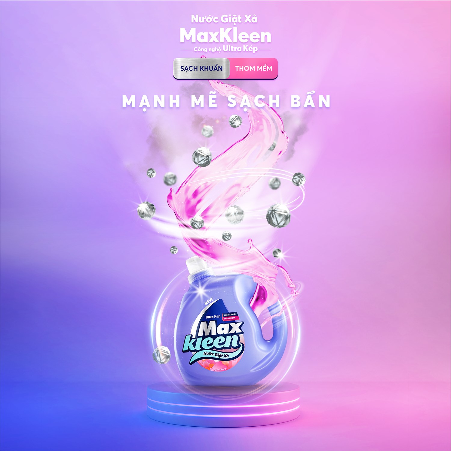 Túi Nước Giặt Xả MaxKleen Hương Vườn Sớm Mai Sạch Khuẩn Thơm Mềm Tiện Lợi &amp; Tiết Kiệm 2.4KG