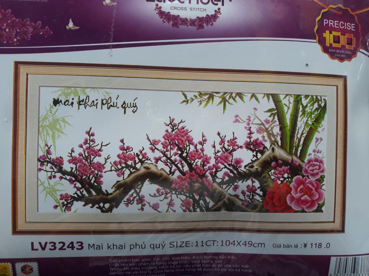 Tranh thêu chữ thập mai khai phú quí LV3243 - 104 x 49 cm - chưa thêu