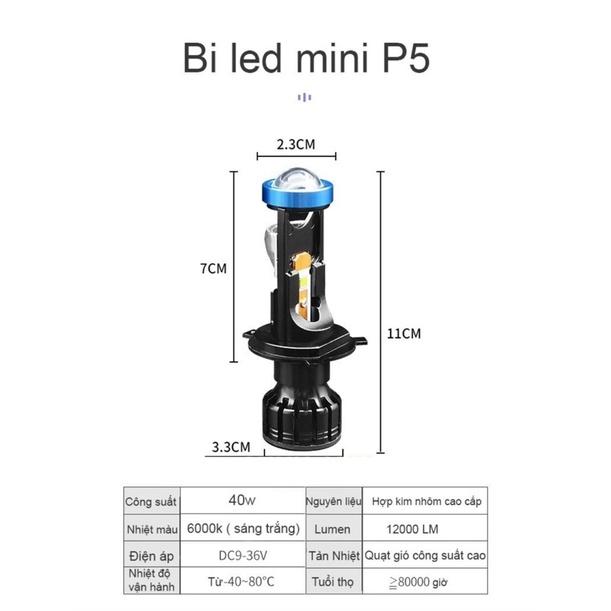 Bi cầu Titan mini P5 chip CREE lắp cho Xe máy, Ô tô chân H4. Công suất 40W độ sáng 6000LM.