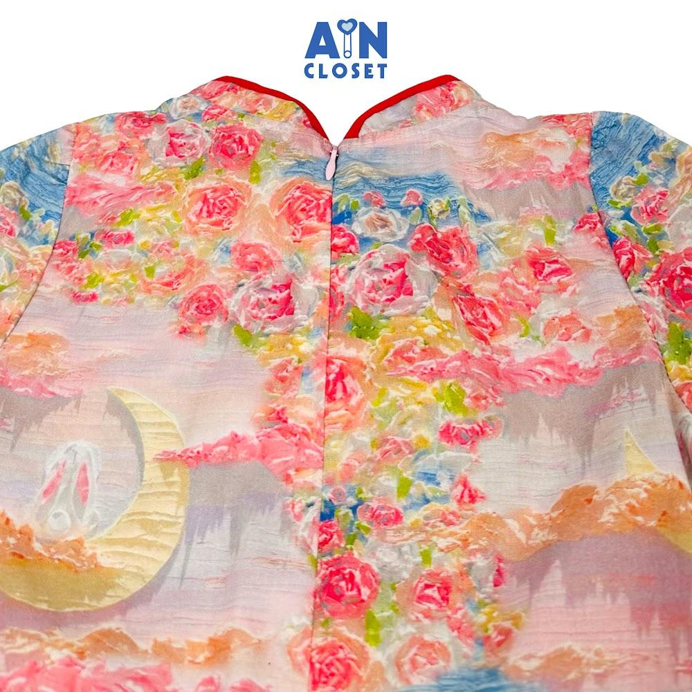 Đầm Sườn xám bé gái họa tiết Thỏ Mặt Trăng viền đỏ cotton - AICDBTWLJTC2 - AIN Closet
