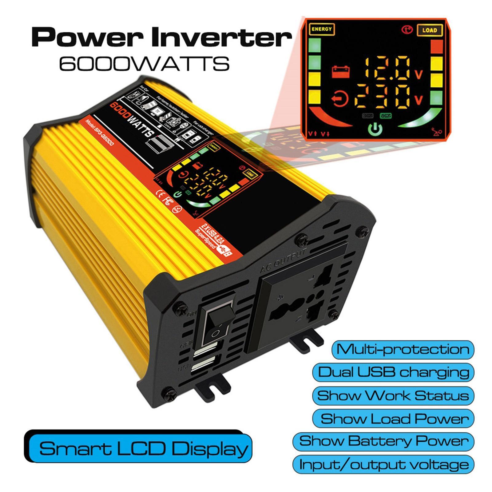 500W DC 12V /220V Inverter with 2 USB Charging Ports, Power Converter with 2 AC Outlets Battery Clip Charger, Car Adapter