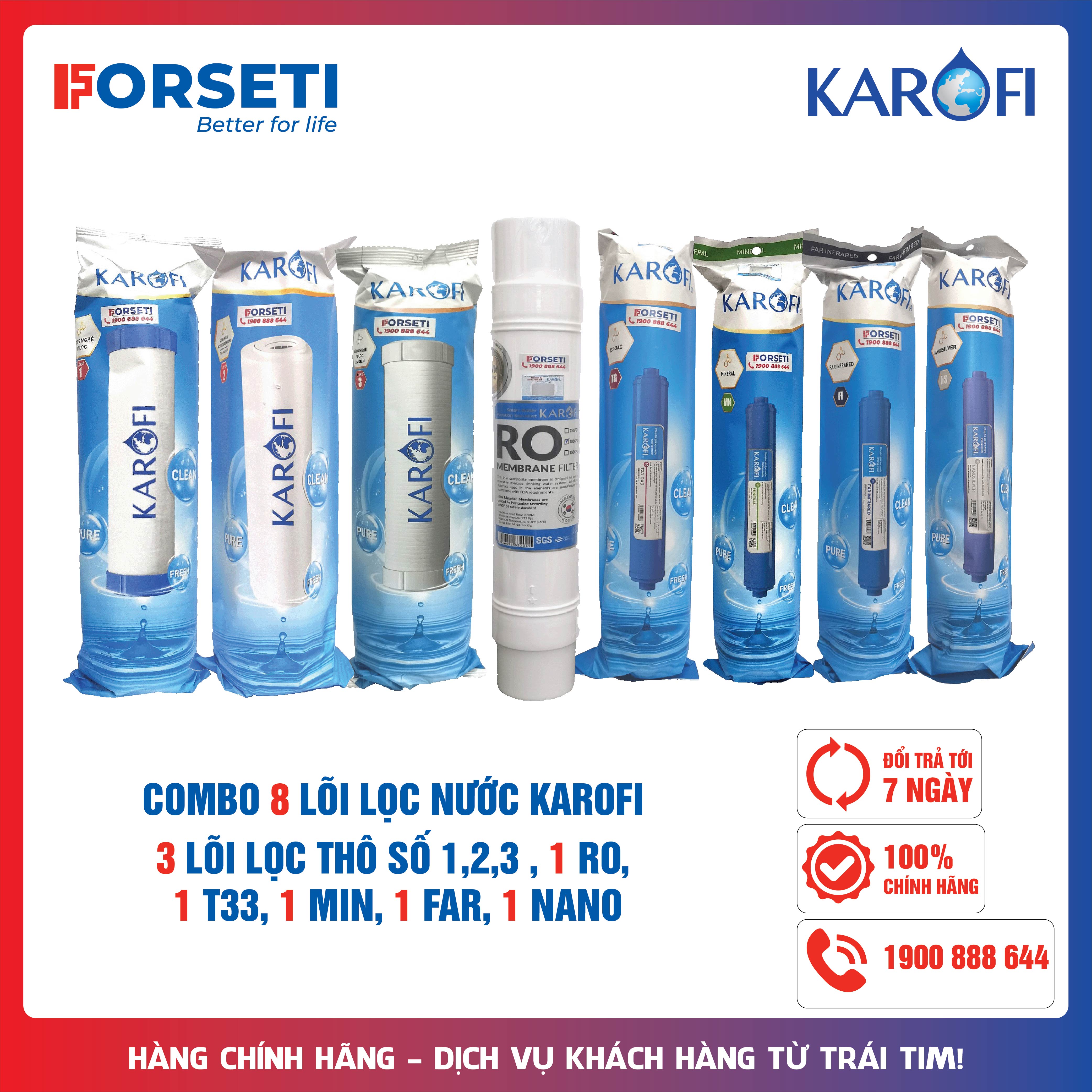 Combo 8 lõi lọc nước Karofi Hàng chính hãng dùng cho máy lọc nước Karofi S-S038