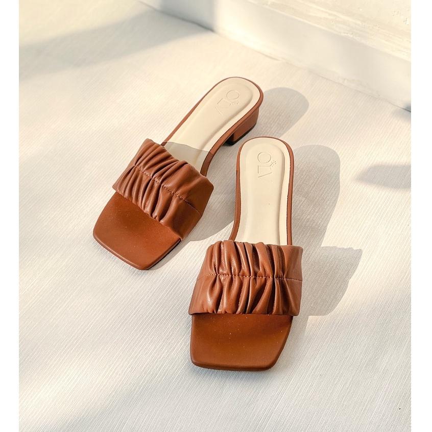 OLV - Giày Ruched Mules in Brown