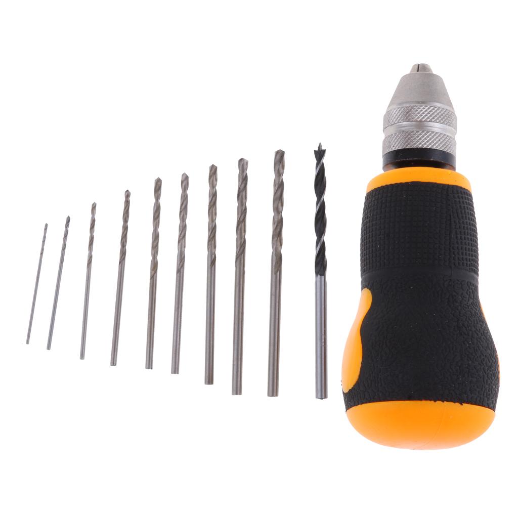 Micro Mini Portable Small Hand Drill + 10pcs Twist Drill Bits Tool 0.8-3.0mm