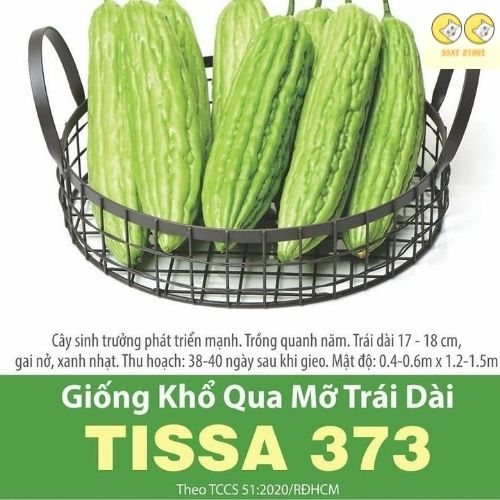 Hạt Giống Khổ Qua Mỡ Trái Dài TISSA 373 gói 2gr ( Mướp Đắng), Trồng Quanh Năm, Trái Dài 17-18cm, Thu sau 38-40 Ngày