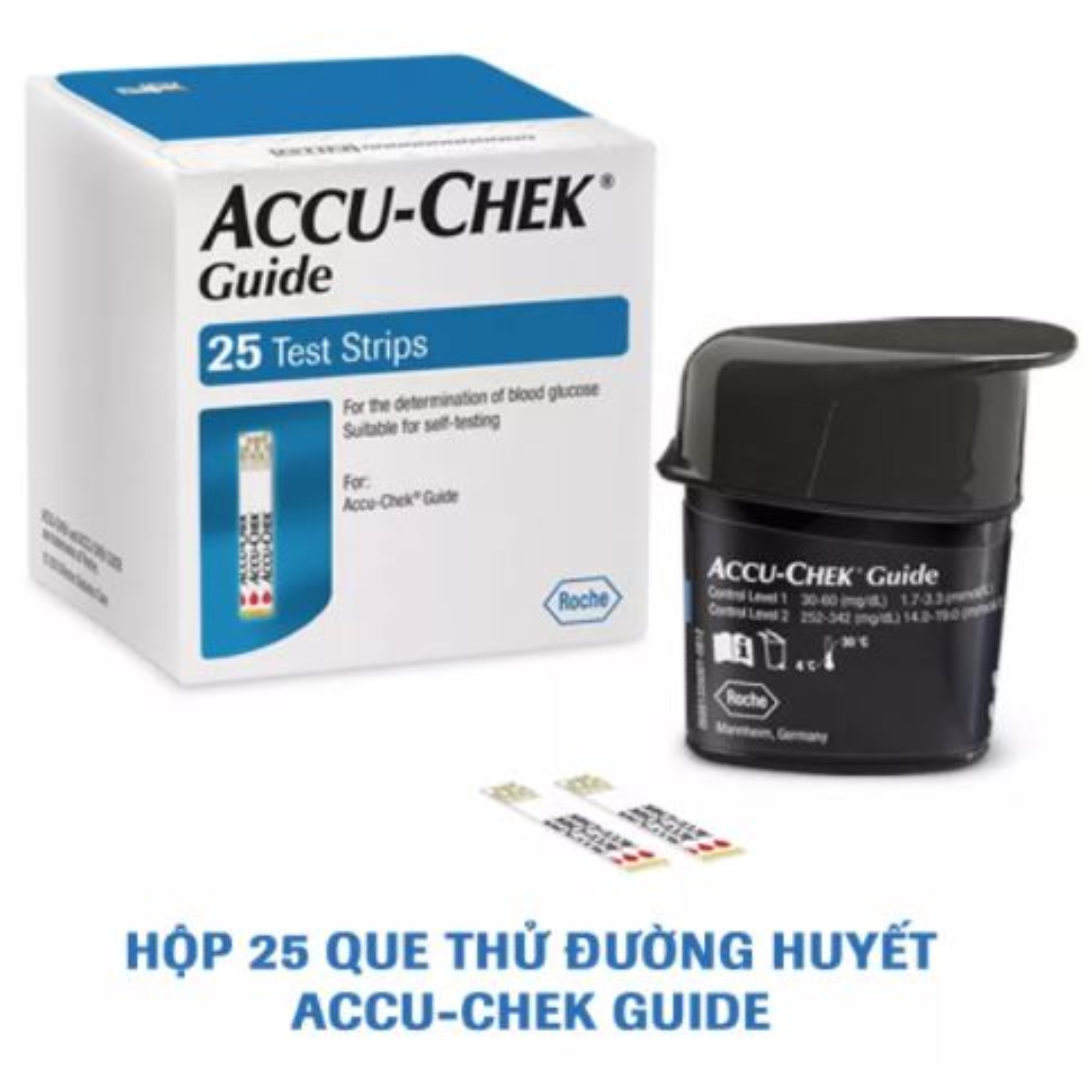 Que thử đường huyết Accu-Chek Guide, NK chính ngạch, SX tại Mỹ, Tem niêm phong và nhãn phụ tiếng việt đầy đủ, Hộp 25