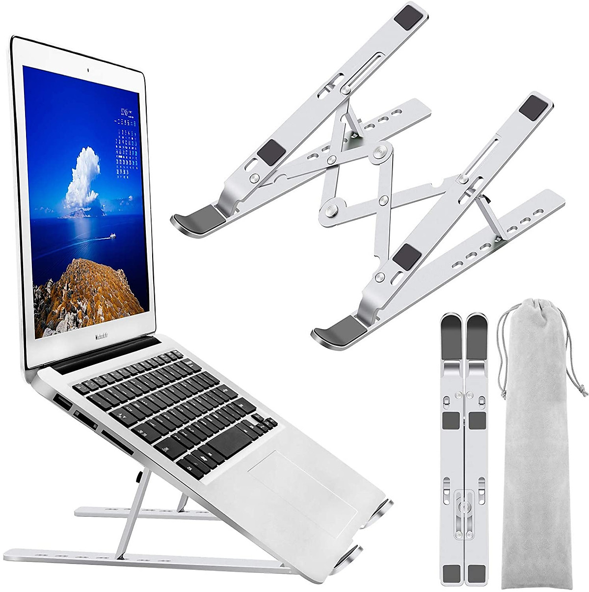 Giá đỡ Laptop, cho macbook, cho ipad tản nhiệt Rhino KLL101, kệ đỡ máy tính nhôm cao cấp, gấp gọn, tặng kèm túi đựng - Hàng chính hãng