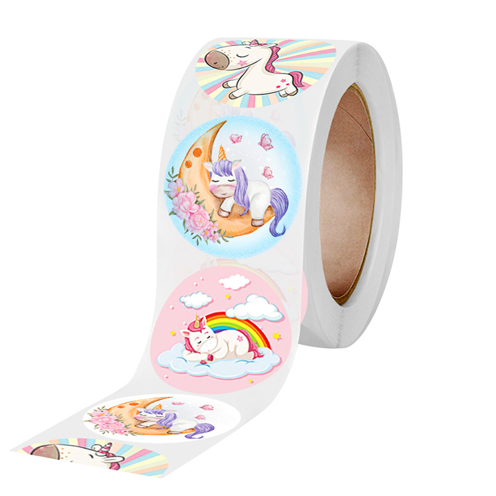 Sticker khen thưởng cho bé, cuộn 500 sticker Unicorn với nhiều họa tiết đáng yêu cho bé trang trí tập sách và góc học tập – SST014
