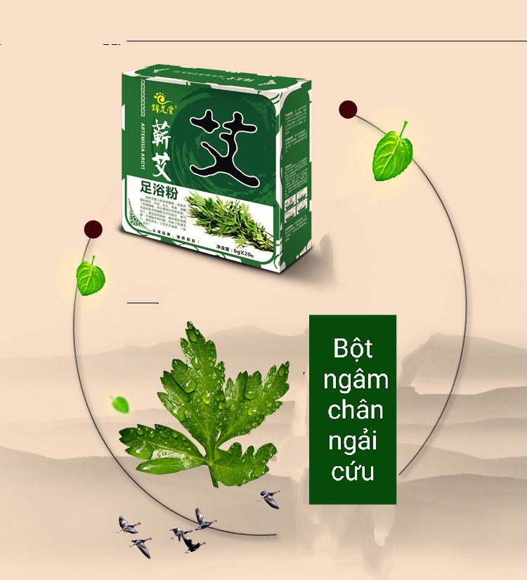 Hộp 20 gói bột ngải cứu Thảo Dược Ngâm Chân Túi Lọc Đông Y giảm đau nhức, mệt mõi