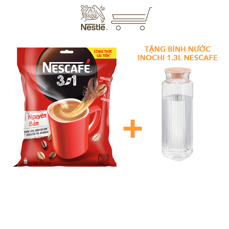 [Tặng Bình nước Inochi 1.3L NESCAFE] Nescafé 3IN1 công thức cải tiến - VỊ NGUYÊN BẢN (bịch 46 gói)