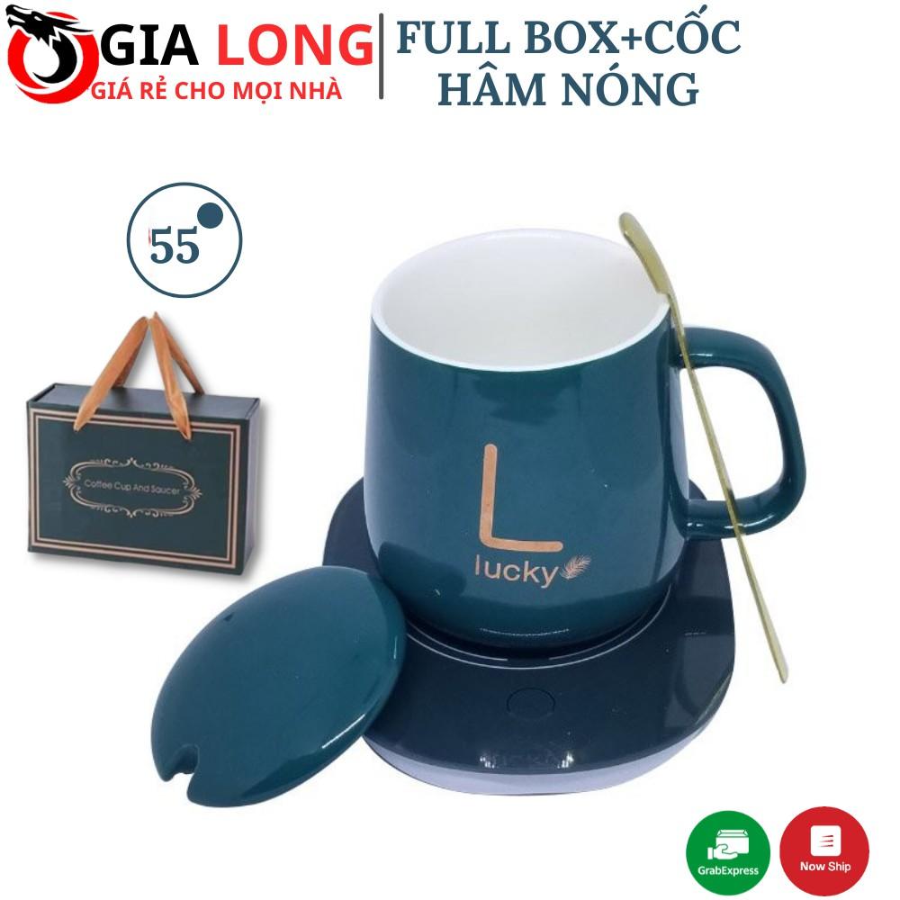 Cốc Hâm Nóng đồ uống kèm đế điện, Bộ ly sứ kèm đế điện hâm nóng trà, cafe, hâm sữa + Tặng kèm thìa vàng, hộp sang trọng